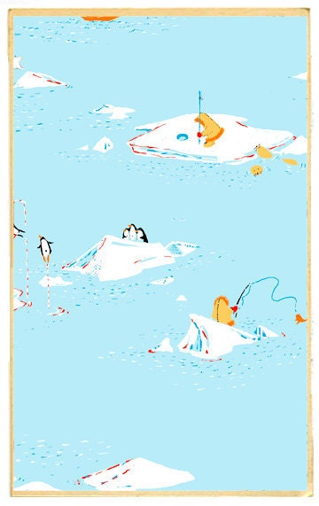 Heather Ross, Munki Munki, PENGUIN WATER BALLET in Flannel, 1 Leg Panel
