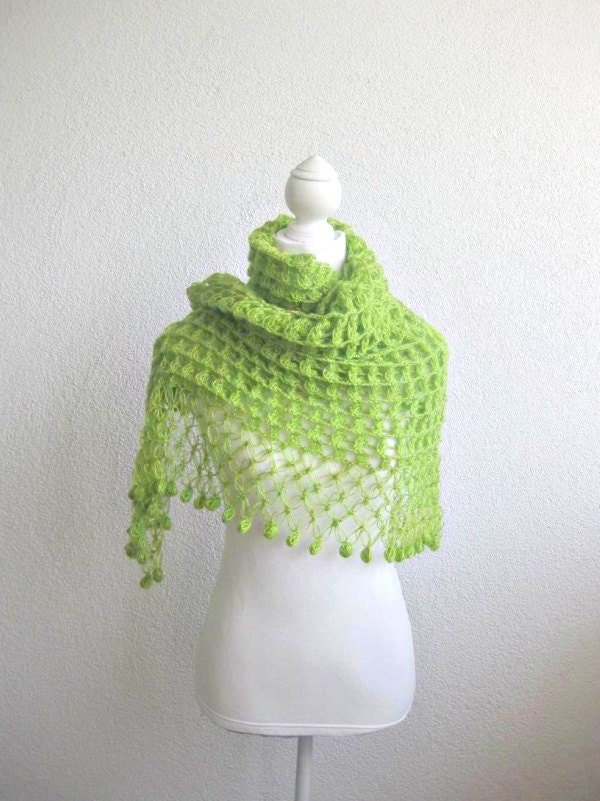 Shawl, Apple Green, Emerald, Green,  Triangle Shawl, Feminine, Spring, Summer, Winter, Unique, Scarf,