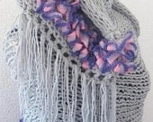 Rectangle Shawl, Neckwarmer in Grey Gray and lilac Purple, Romantic and Elegantly, Bridesmaid