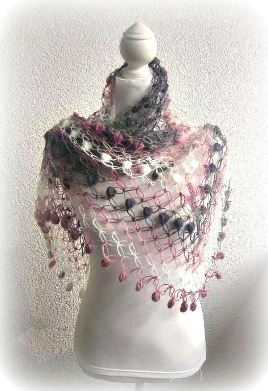 Crochet Shawl, Scarf,Triangle Shawl, Neckwarmer , rainbow, Colorful, Gray, Purple, Pink, White, Taupe