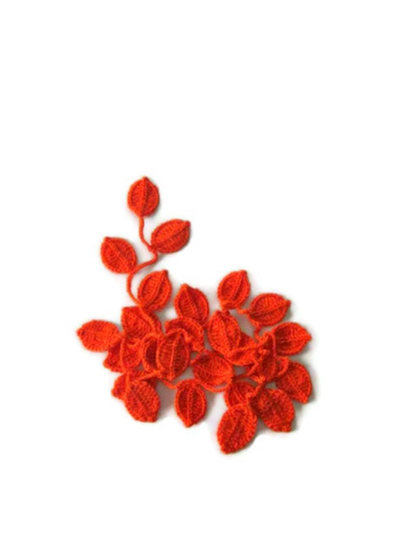 Crochet lariat scarf with Leaves in Orange, Neon, Feminine, Trendy, Spring, Summer, Harvest, - Iovelycrochet