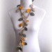 Crochet lariat scarf with Leaves in fresh Autumn Color, Green, Mustard, Necklace
