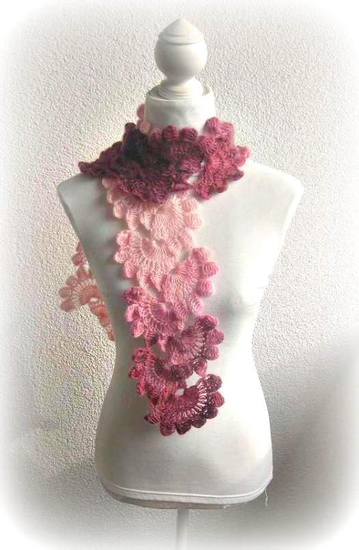 Hand Crochet Wrap Scarf Snood in Multicolor with Angora Mohair yarn, Crocheted Lace Scarf