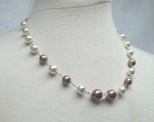 cream mauve faux pearl necklace  sterling silver AB rondelle bridal gift wedding evening elegant  Sweet Delish