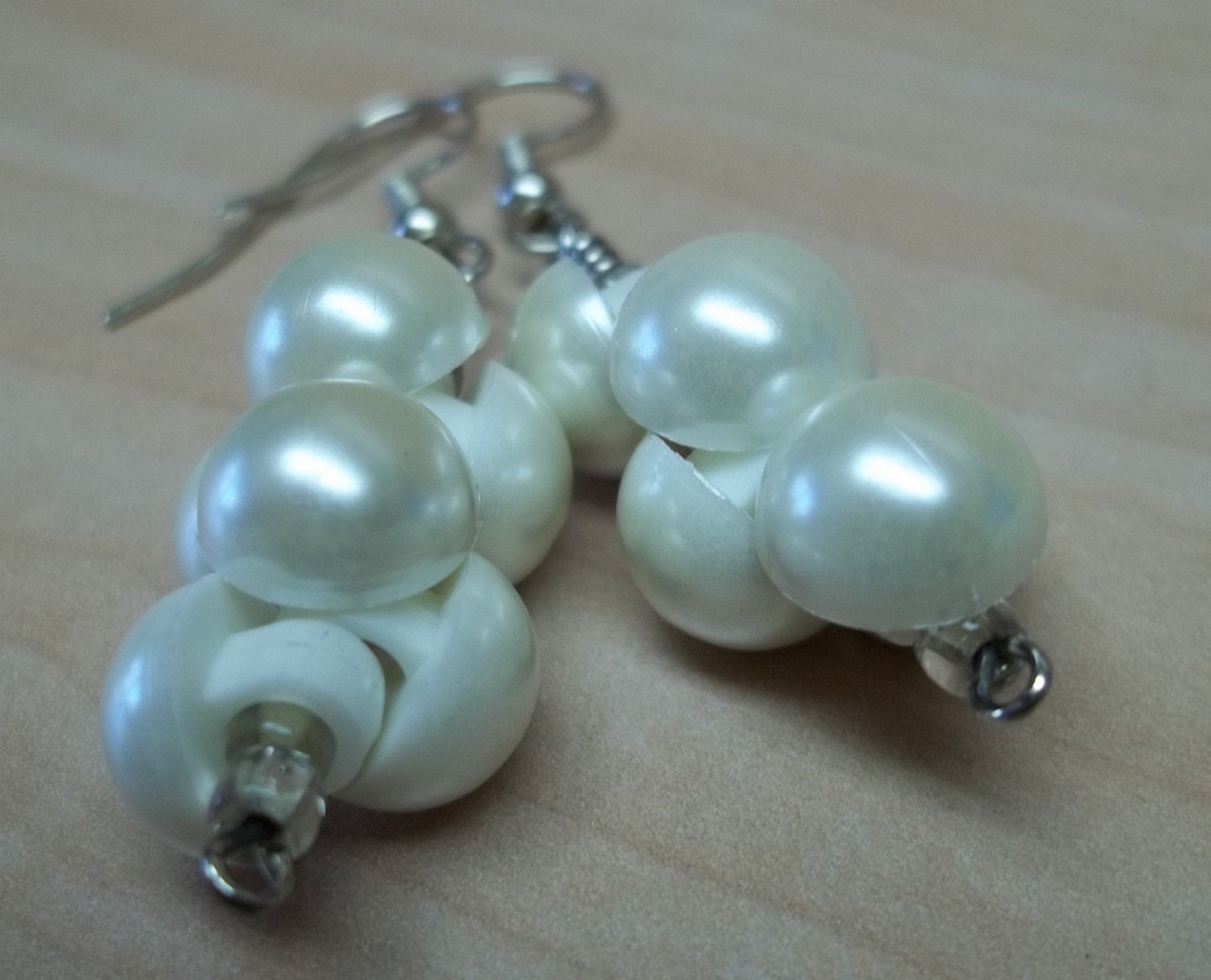 White chank button cluster Earrings reclaimed Buttons eco friendly
