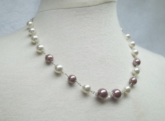 Reserved cream pearl necklace sterling silver AB rondelle mauve pearls evening elegant Sweet Delish