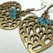 Antiqued brass heart earrings turquoise swaroski crystal