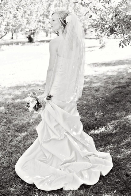 Cascading fingertip Length Bride Veil 39 inches white, ivory or diamond