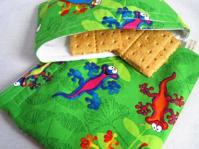 Silly Geckos Reusable Sandwich and Snack Bag Set