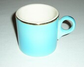 Vintage Childs Pottery Cup in Robin Egg Blue with a Lamb