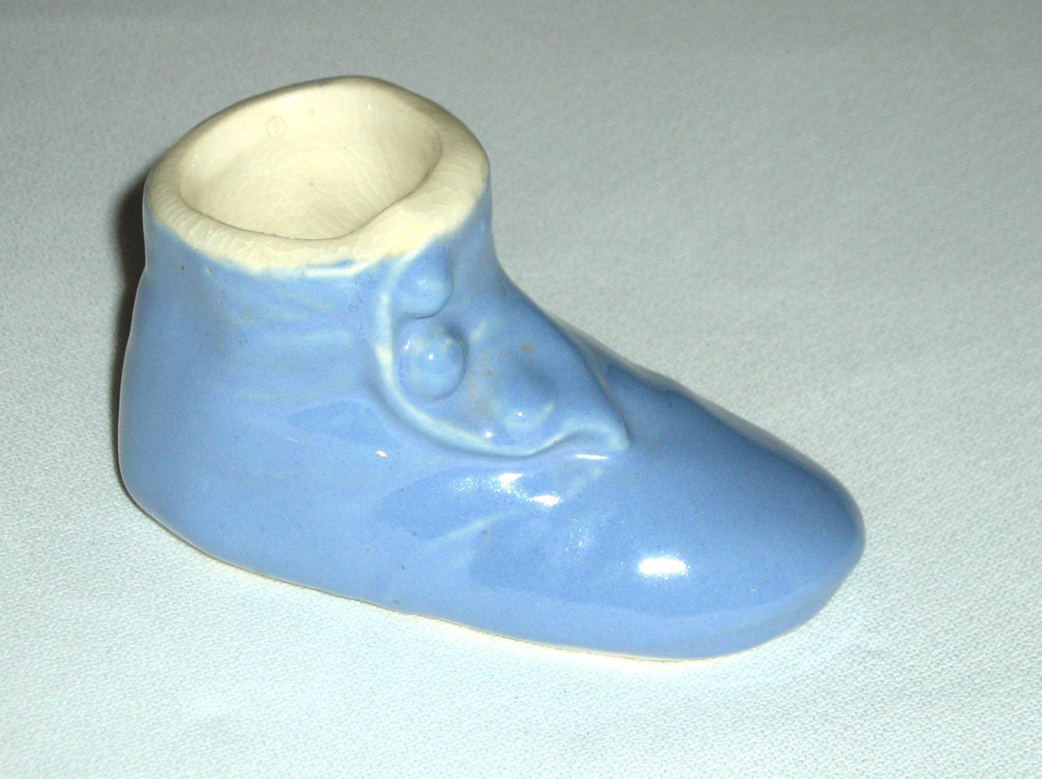 Vintage Pottery Baby Shoe in Blue