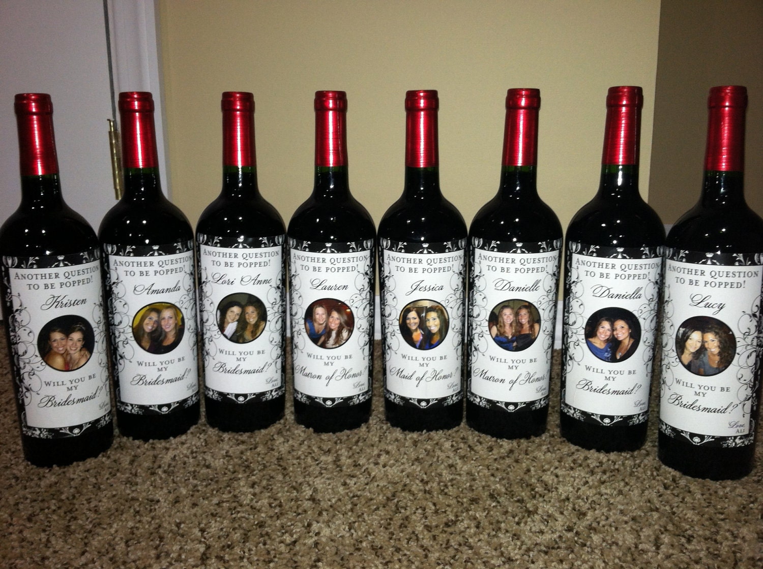 Private Listing for idolmluck01 Bridal Party Gifts - Custom Wine Labels for each member of your Bridal Party