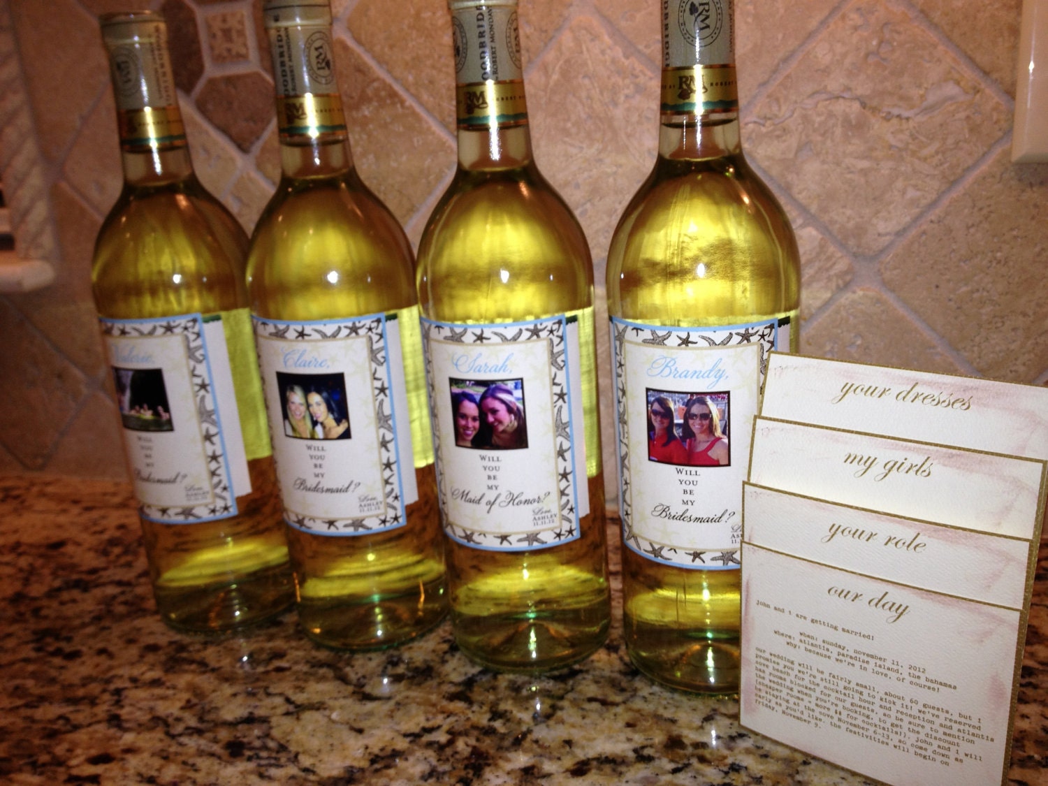 Private Listing for idoamberbenjamin1 Bridal Party Gifts - Custom Starfish Photo Wine Labels for each member of your Grooms or Bridal Party