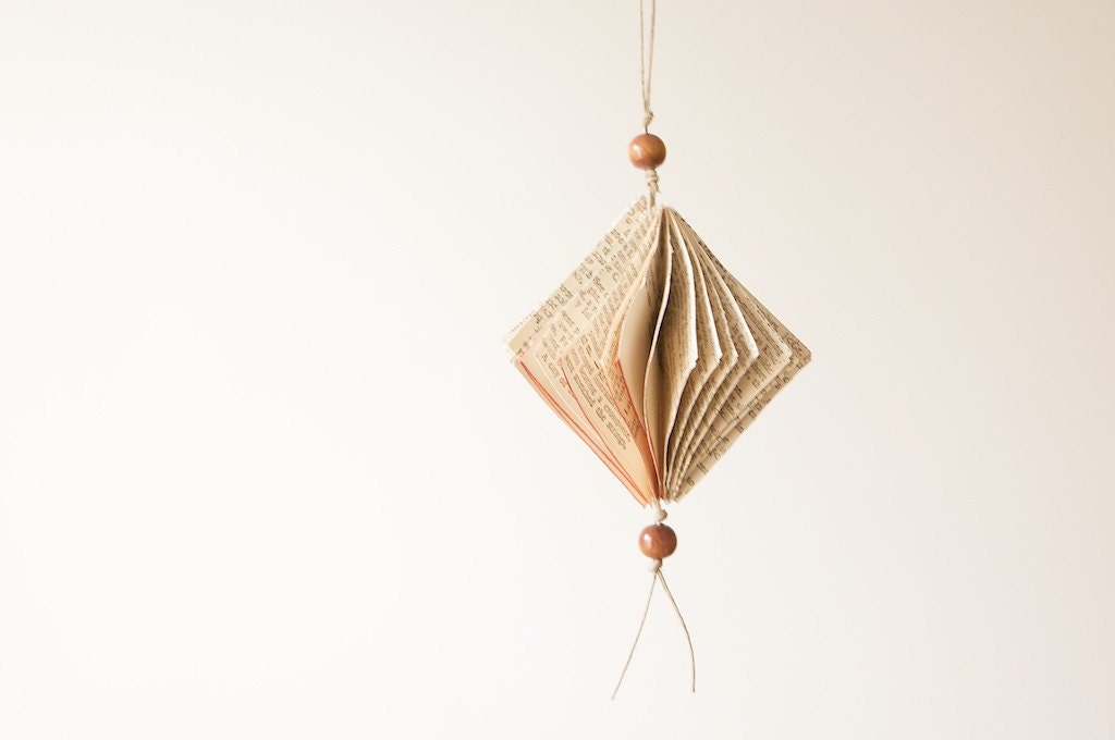 Folded Upcycled Book Paper Ornament-Diamond
