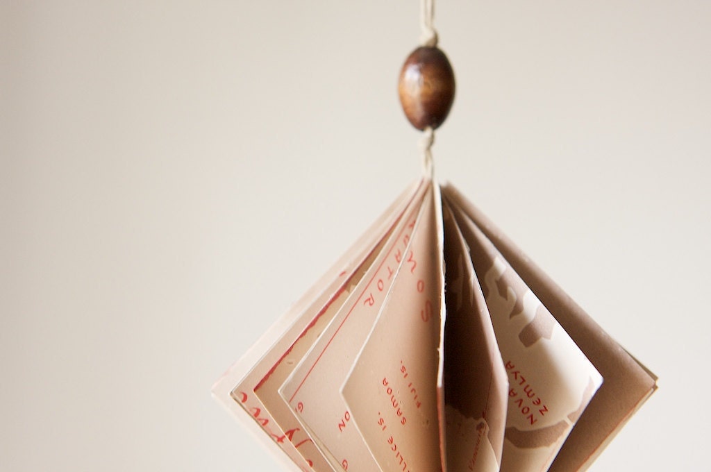 Folded Upcycled Map Paper Ornament