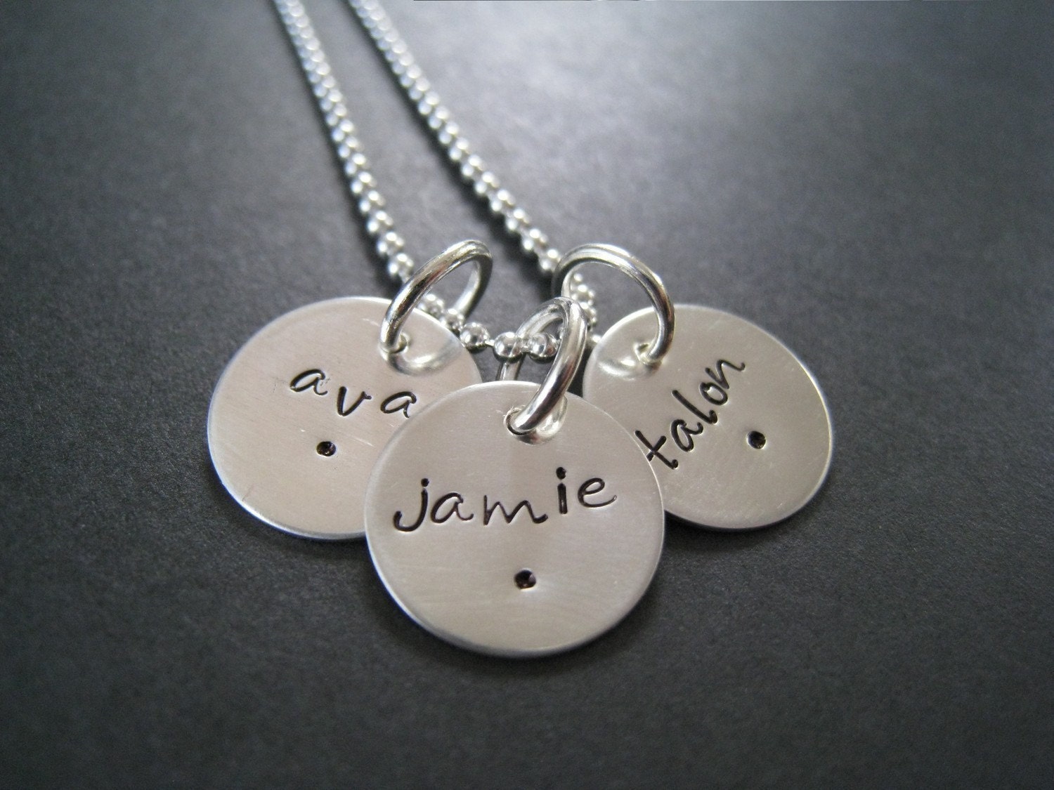 Hand Stamped Mommy Jewelry - Personalized Sterling Silver Necklace - TRIO