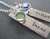 Hand Stamped Mommy Necklace - Personalized Sterling Silver.... Two Little Tags with Hammered Border