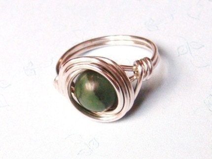 Jade Ring - Green Jade Ring - Green Jade Stone Bead Sterling Silver Wire Wrapped Ring - Etsy Jewelry