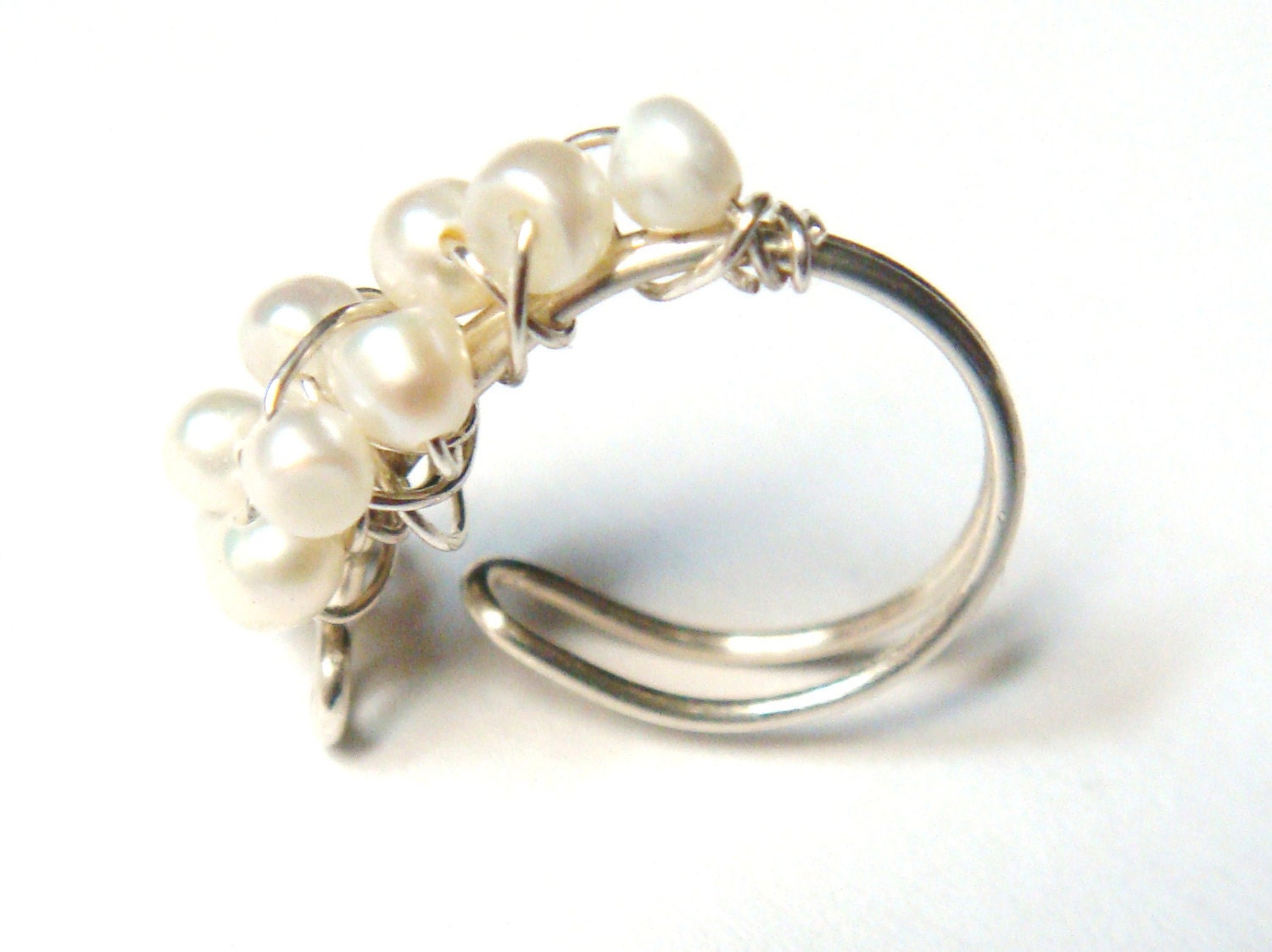Pearl Ear Cuff - Wire Wrap Ear Cuff - Sterling Silver Ear Cuff