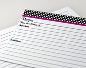 20 Recipe Cards- Black and White Polka dot Recipe Cards with your choice of color Trim 4x6 (3x5 by request)