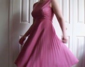 Vintage dress pleated pink 70s empire waist pink