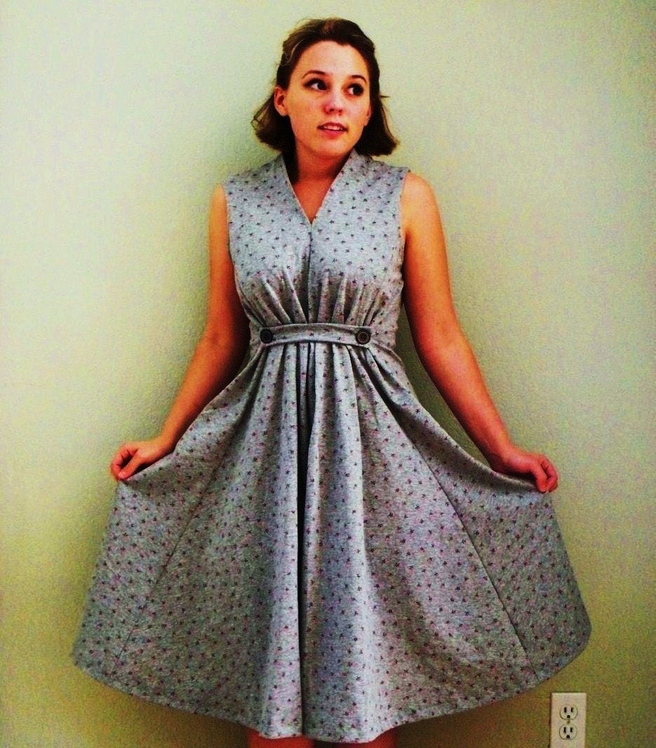 Gathered front dress button tab - Verity Grey Gardens Dress - Sale