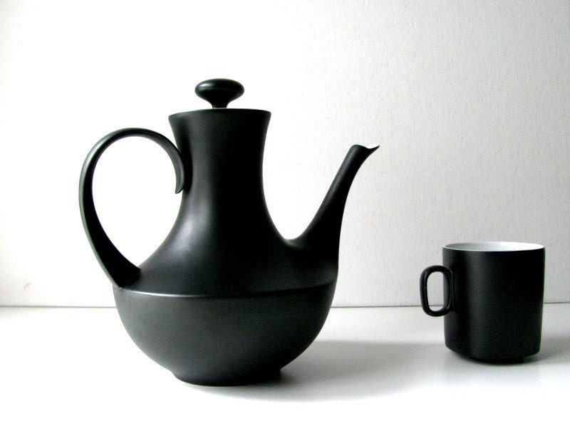 Vintage Mid Century Block China Black & White Mini Coffee-Teapot from Spain