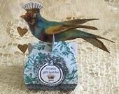 Gift Box, Tags, Cupcake Topper Or Party Favor Digital Download - Vintage Altered Art Blue Bird, Crown, Toile CS14CS