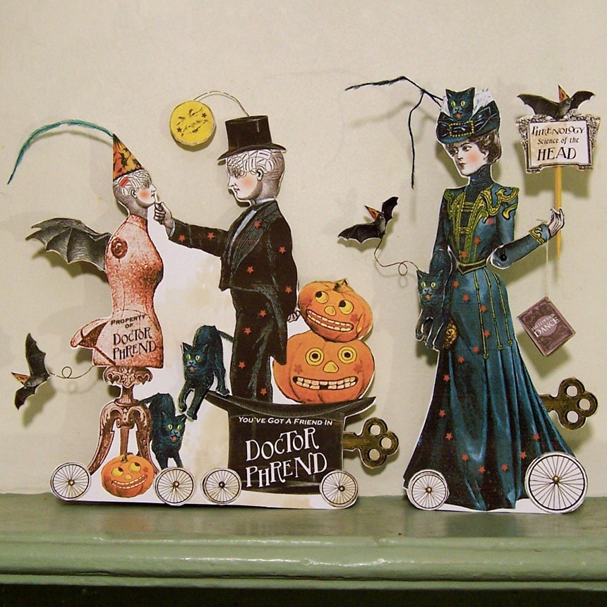 Halloween Edwardian Dress Steampunk Paper Doll Digital Download Collage Sheet - Printable Vintage Phrenology Altered Art HP24H