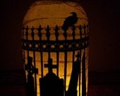 Grungy Primitive Halloween Cemetary Lantern