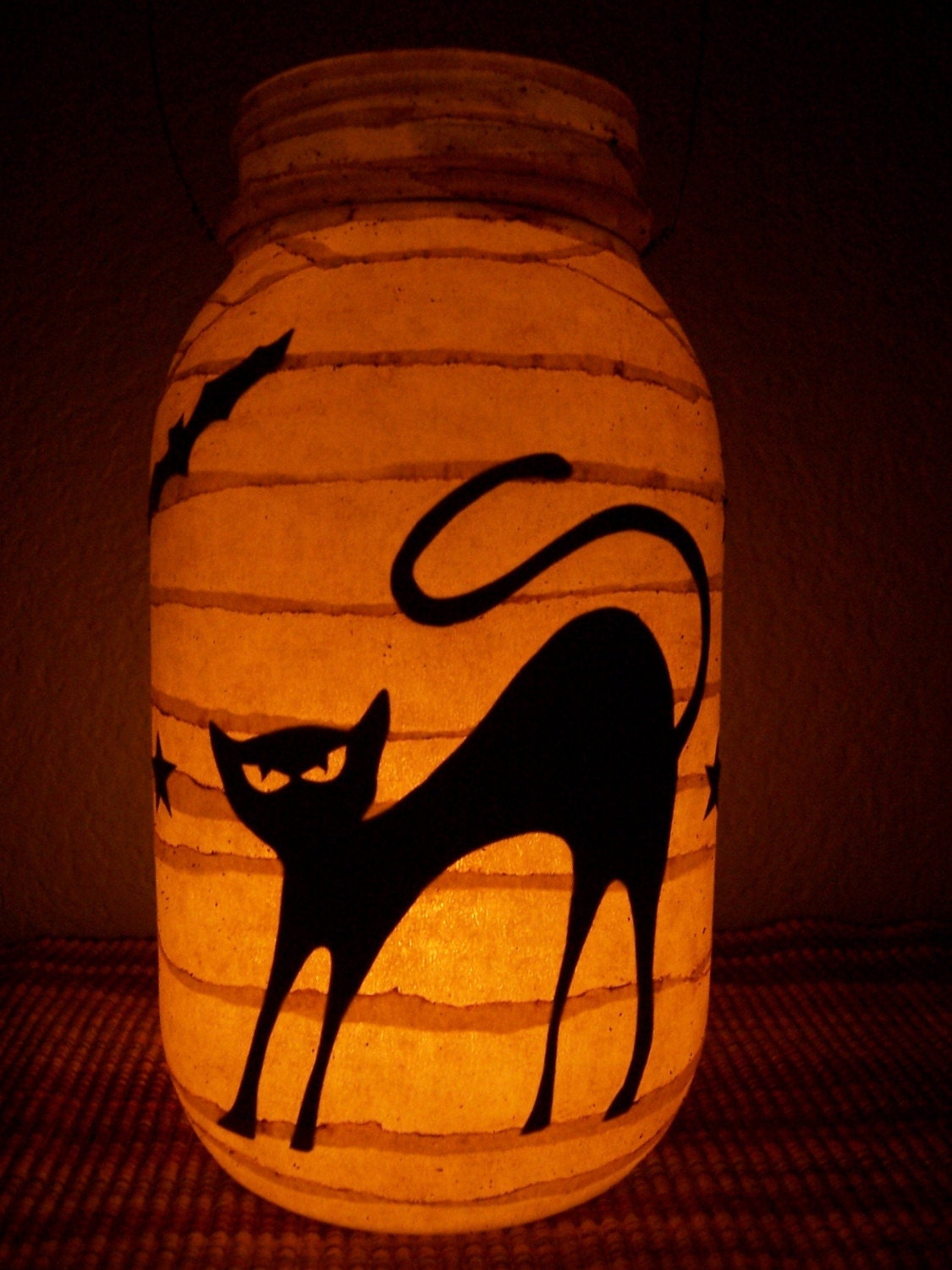 Grungy Primitive Halloween Cat Lantern