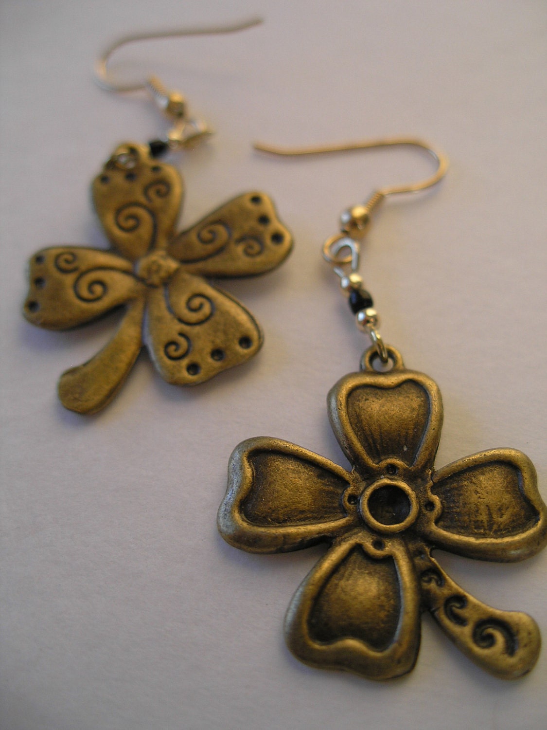 Antique Brass 4 Leaf Clover- Shamrock Earrings