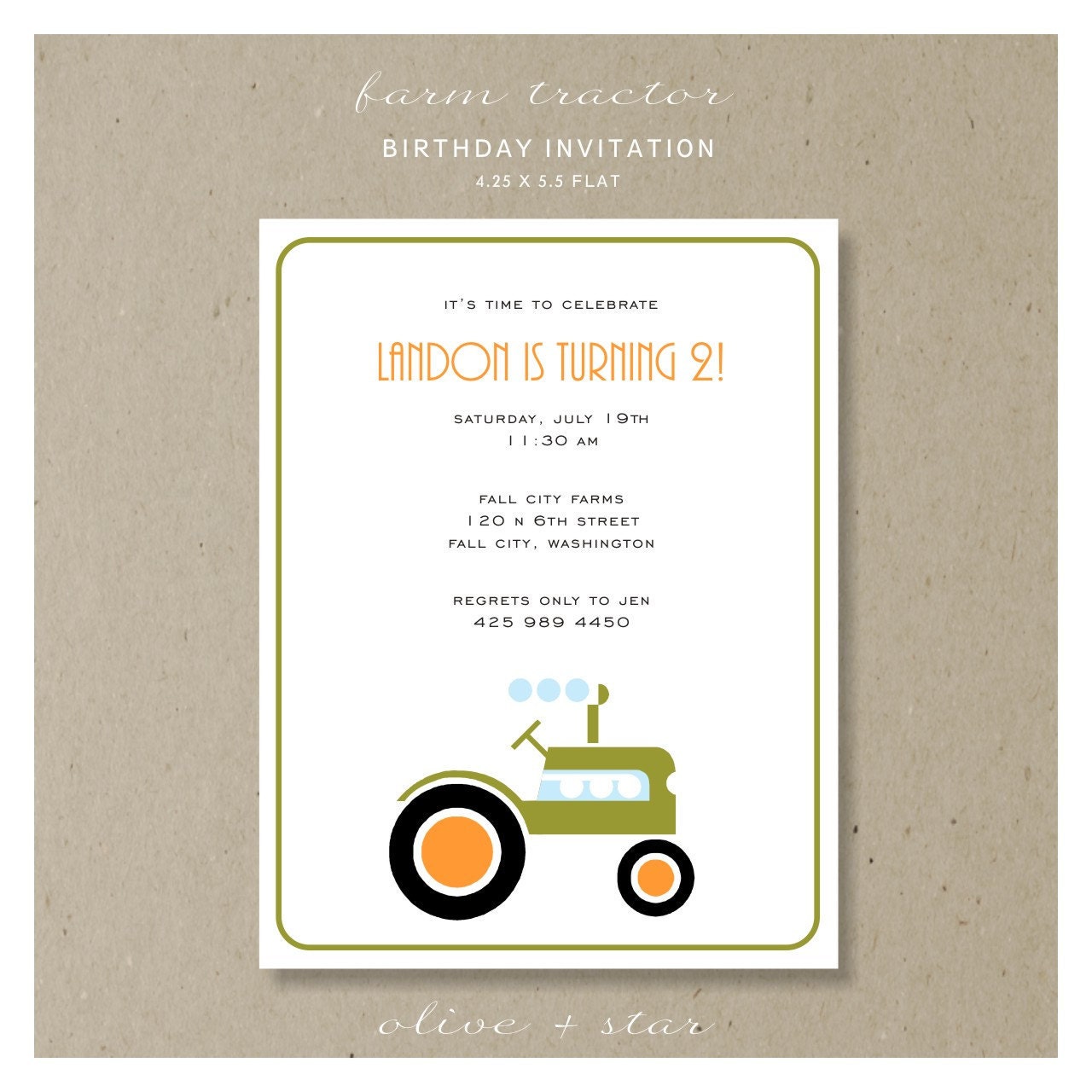 farm tractor  :  birthday invitation set