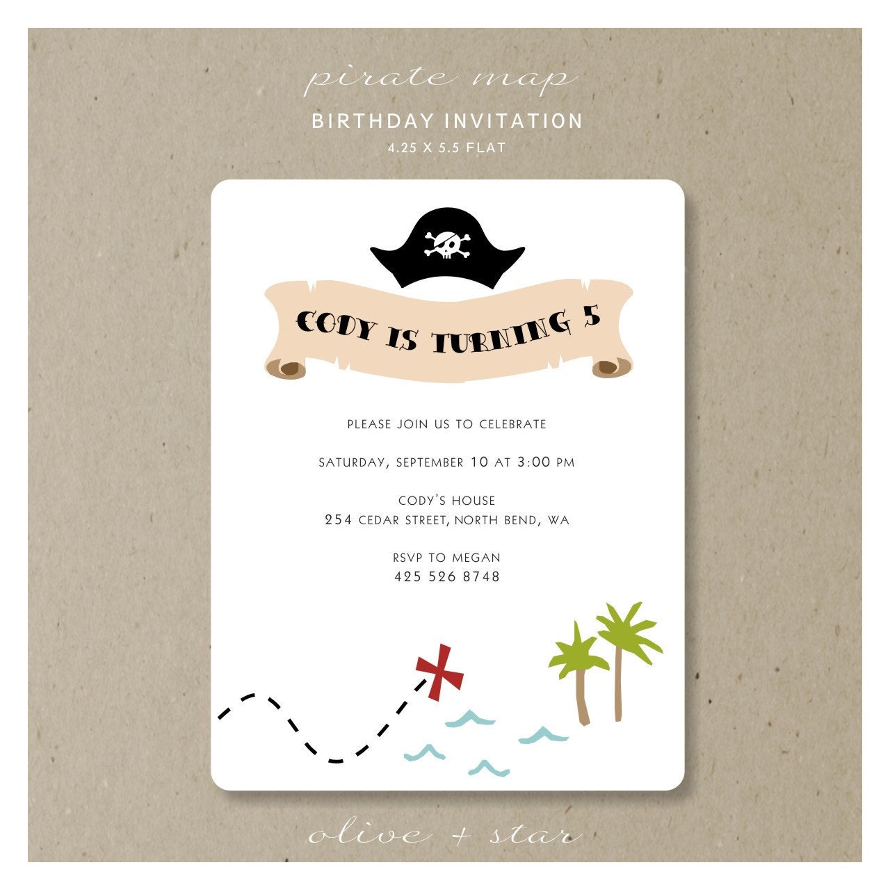 pirate treasure map : birthday invitation set