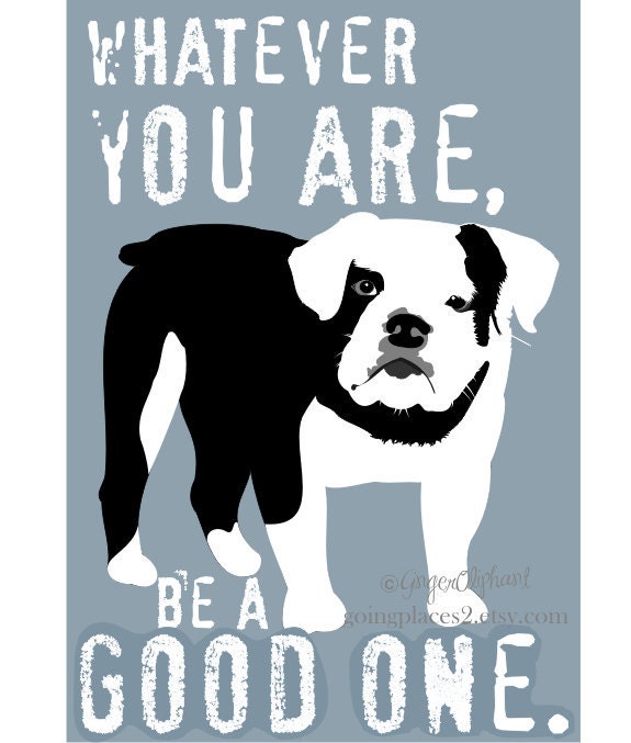 English Bulldog Art Print Wall Decor with Abraham Lincoln Quote