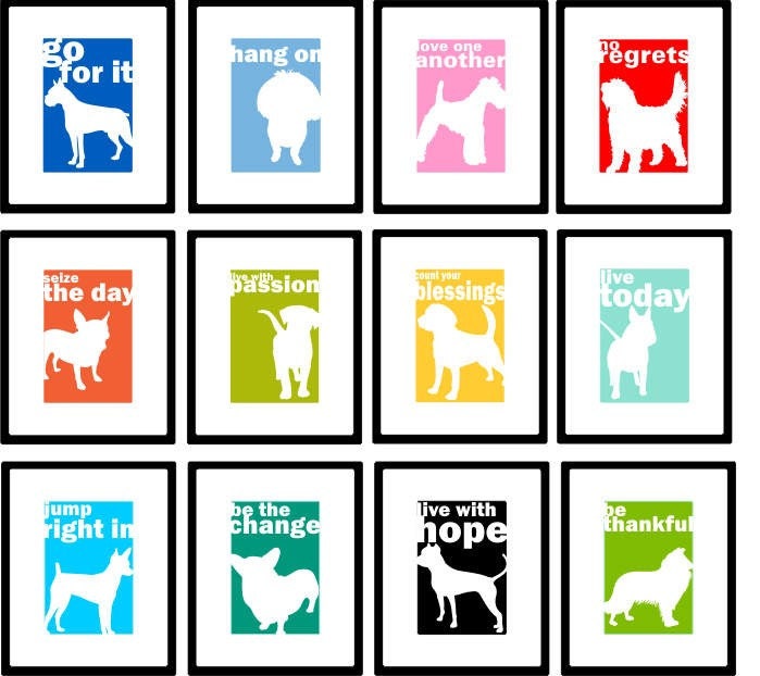 Silhouette Dog Print Wall Decor You Choose Dog Silhouette, Text and Background Color for your Dog Print 5 x 7