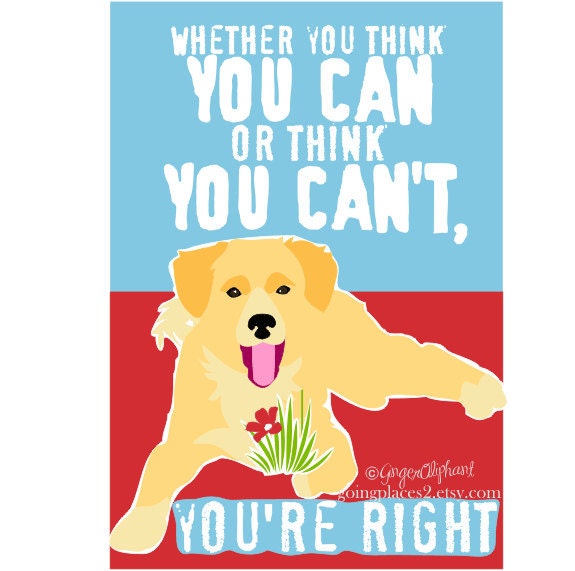 Classroom Art Childrens Wall Art Golden Retriever Puppy Motivational for Children 5x7 Print matted to 8x10 size