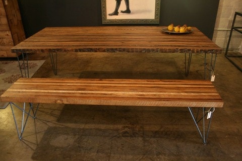Reclaimed Wood Bench, Strip Style with Hairpin Legs