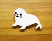 Lasercut Acrylic Brooch White - OMG Baby Seal - Cute