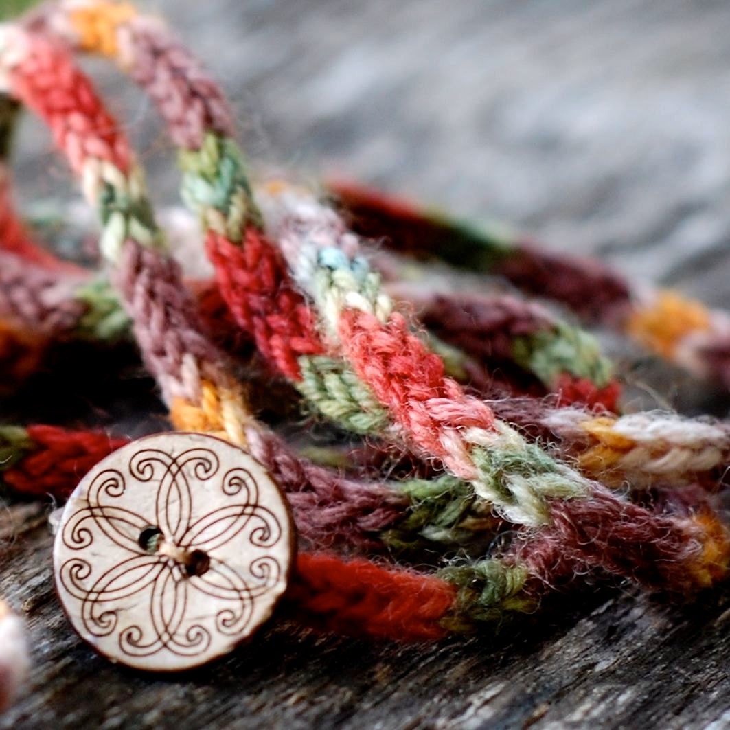 Rustic Mini I Cord Wrap Bracelet- 20" Length - Button Closure - Hand Dyed Wool Yarn --Reserved For Lily--