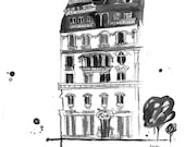 Watercolor Travel Illustration - Xoxo Paris Black and White Edition print