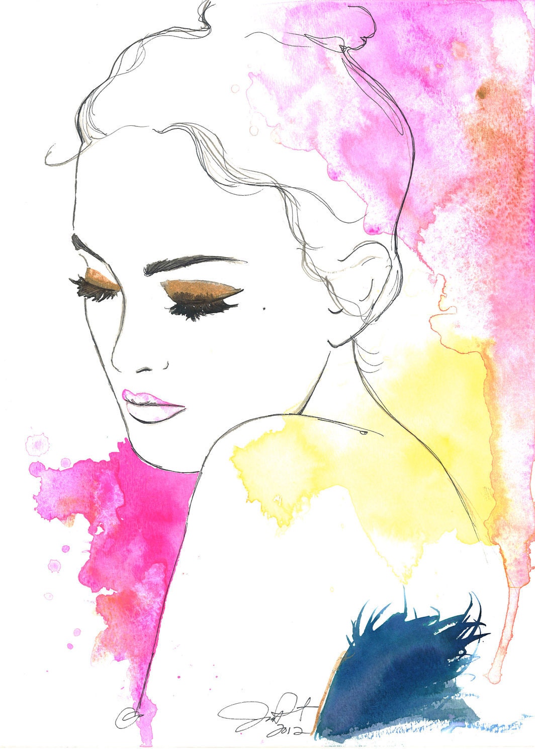 Watercolor and Pen Fashion Illustration, Jessica Durrant - Thoughts of Spring print version
