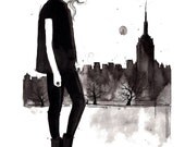 Print from original watercolor and fashion illustration, Doodles from my Sketchbook Series by Jessica Durrant, Empire State of Mind