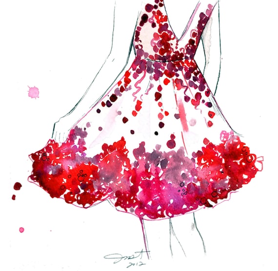Watercolor and Pen Fashion Illustration, Jessica Durrant, - Do a Twirl print