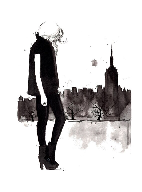 Print from original watercolor and fashion illustration, Doodles from my Sketchbook Series by Jessica Durrant, Empire State of Mind