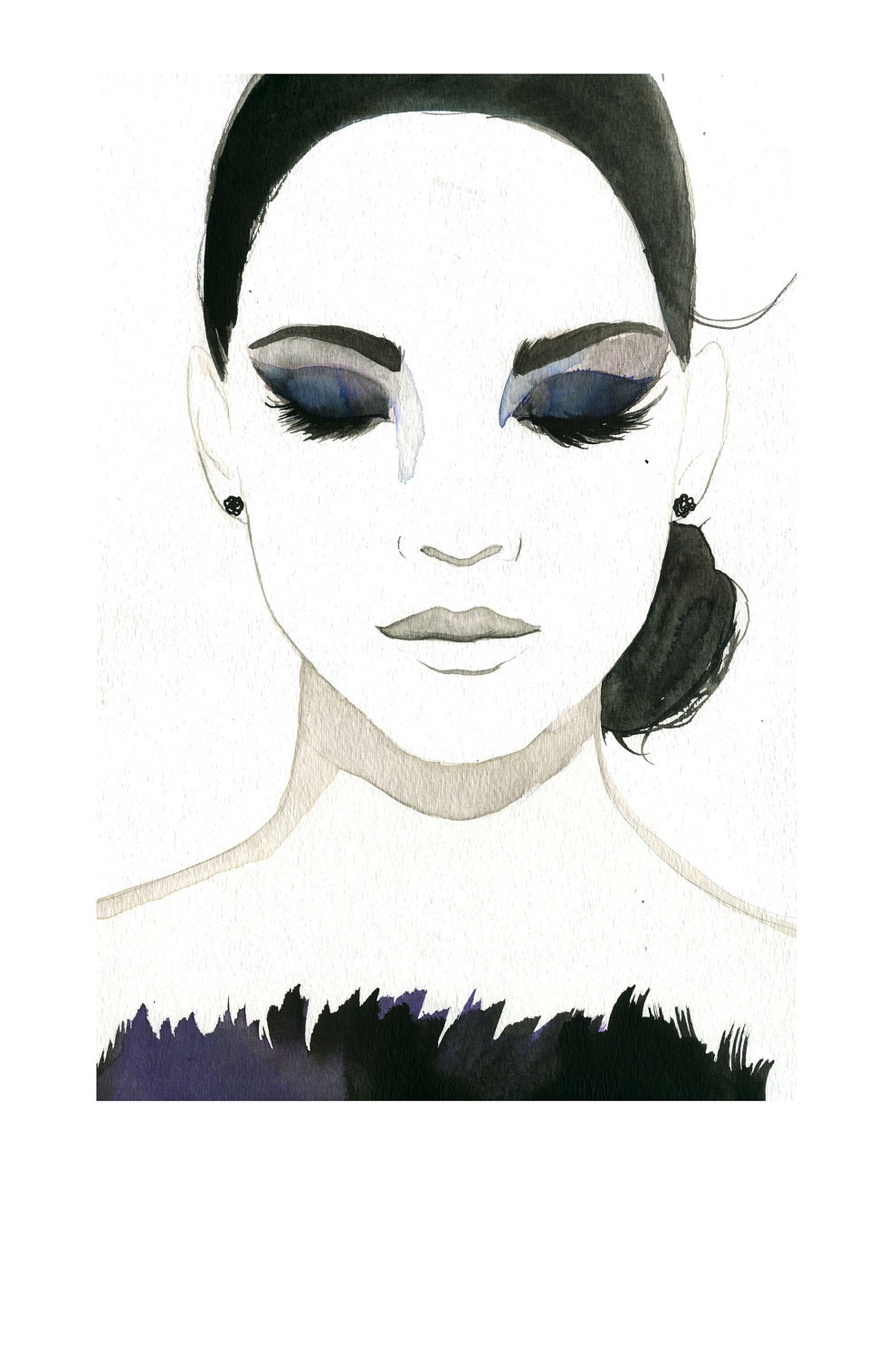 Watercolor Fashion Illustration - Smokey Eye Girl print