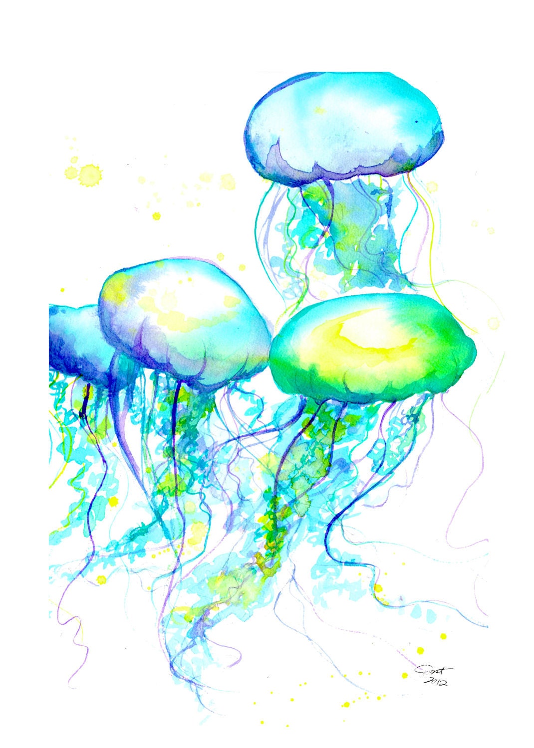 Print from original watercolor painting jellyfish by Jessica Durrant titled - Herd of Jelly