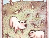 Pigs with Bombs . . . . watercolor & ink drawing