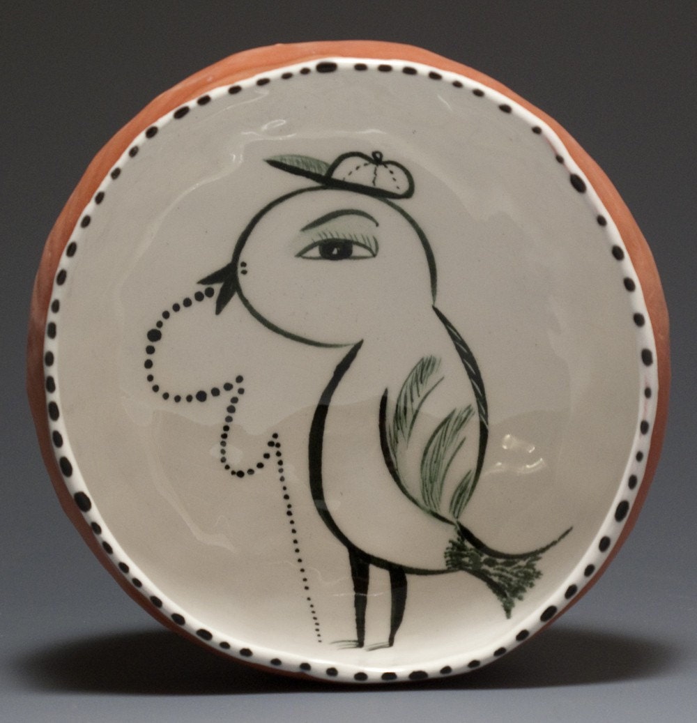 Capped Bird - Ceramic Hand Build Pinch Bowl