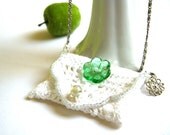 Handmade Necklace with a Vintage crochet envelope purse pendant and flower button